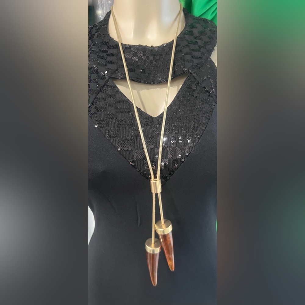 Chicos vintage double lucky horn necklace gold tone